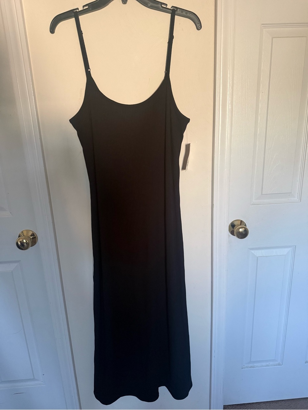 a new day Black Ribbed Slip Maxi Dress with Adjustable Spaghetti Straps stretchy